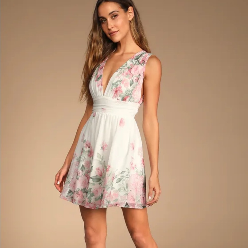 Lulus Garden Wanderings White Floral Print Sleeveless Mini Dress